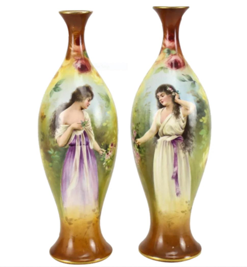 Pair Royal Bonn Portait Vases by Franz Mehlem (1 of 7)