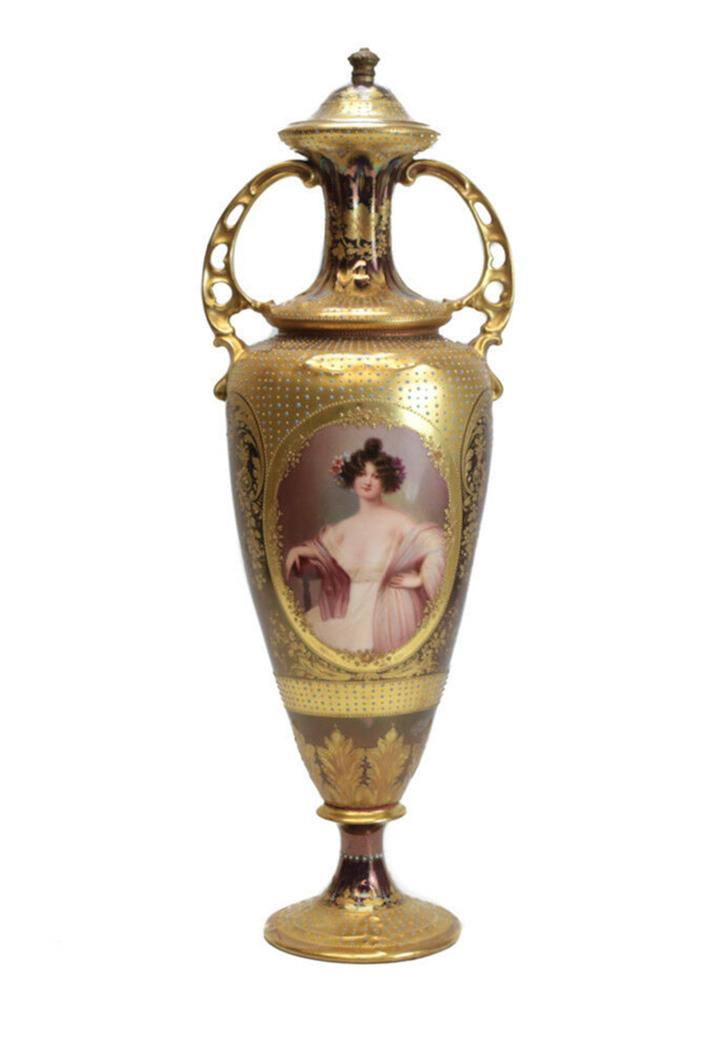 Dresden Germany Jeweled Portrait Urn, 19th Century (1 of 8)