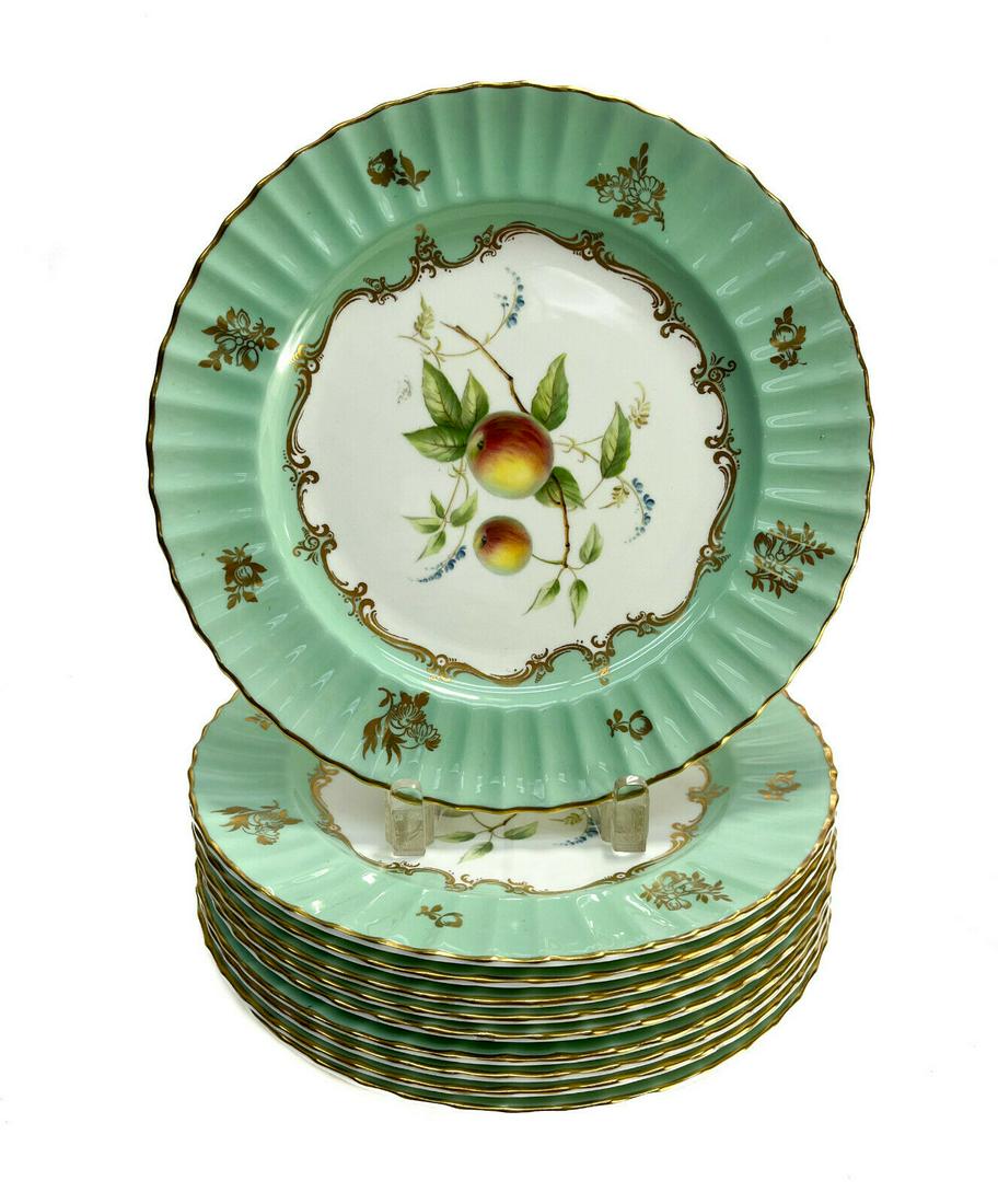 10 Royal Worcester England Porcelain Apple Fruit Dinner Plates, circa 1945 (1 of 8)