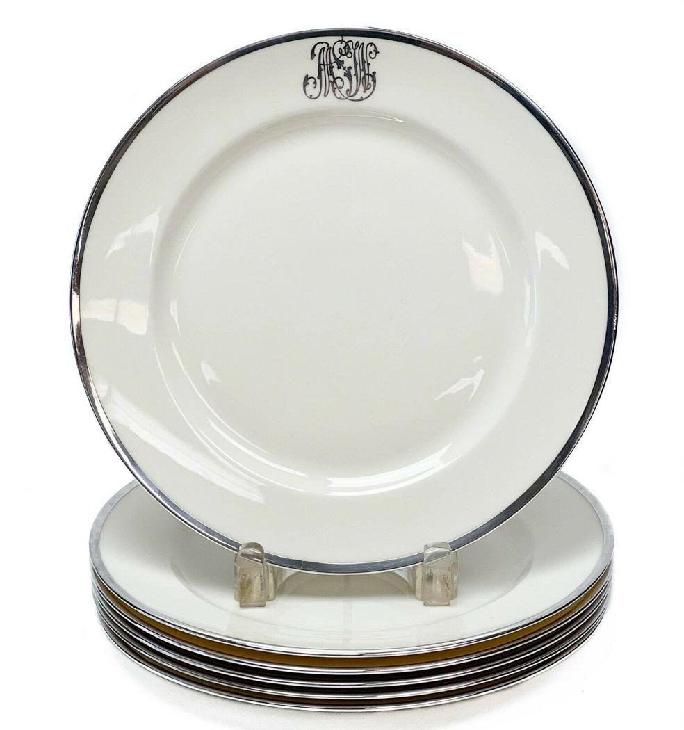 6 Lenox Sterling Silver Overlay Porcelain Dinner Plates circa 1920 (1 of 5)