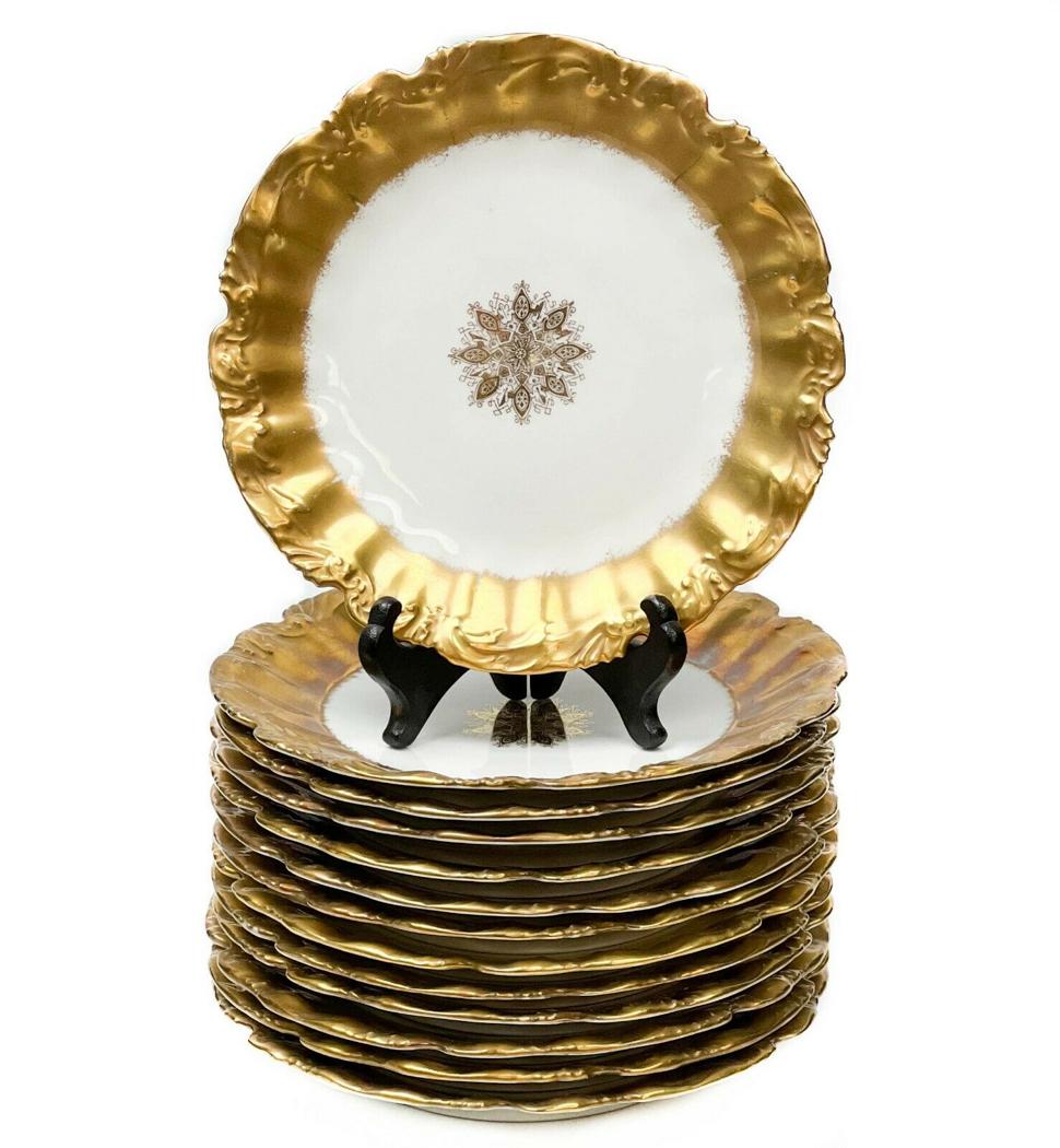 12+1 Robert Haviland Limoges France Gold Snowflake Porcelain Dessert Plates (1 of 3)