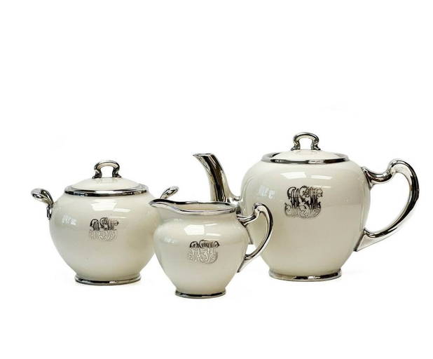 Lenox Sterling Silver Overlay Porcelain Tea Service Set circa 1920