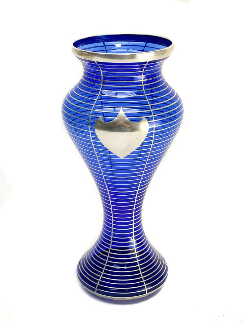 American La Pierre Silver Overlay Cobalt Blue Glass Vase, circa 1910 (1 of 4)