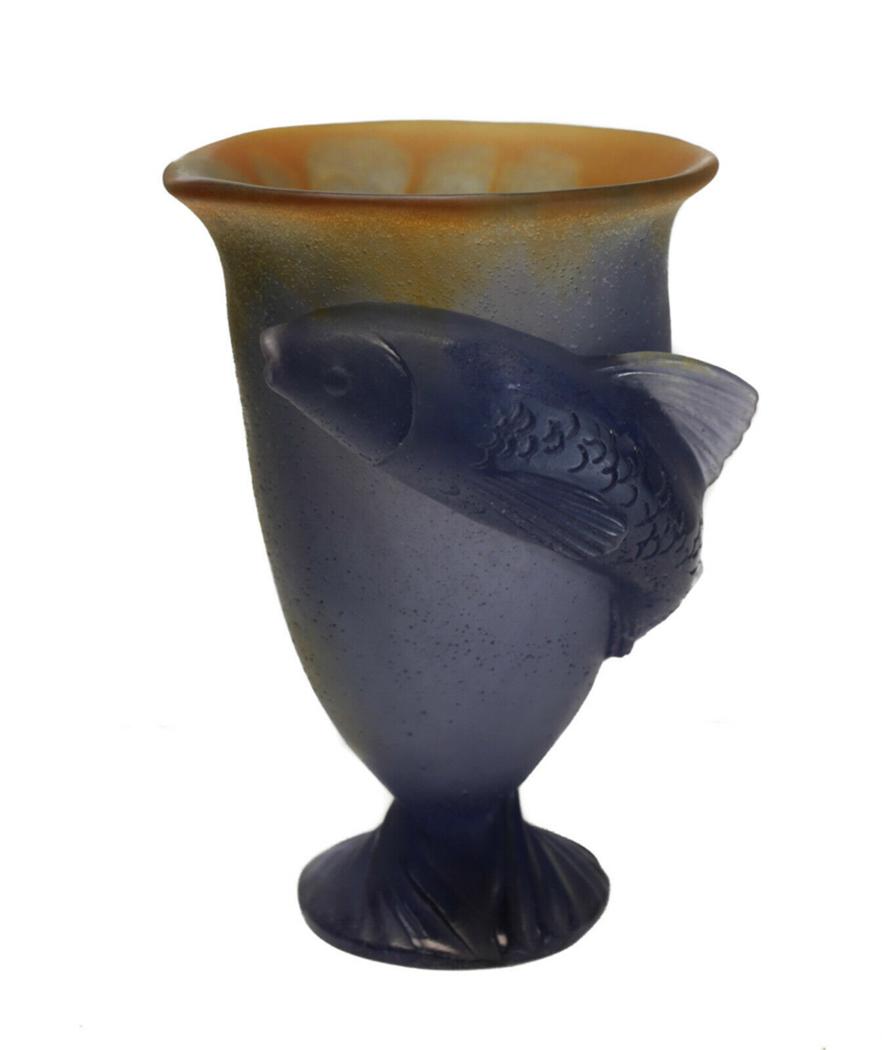 Daum France Pate De Verre Glass Figural Fish Vase (1 of 6)