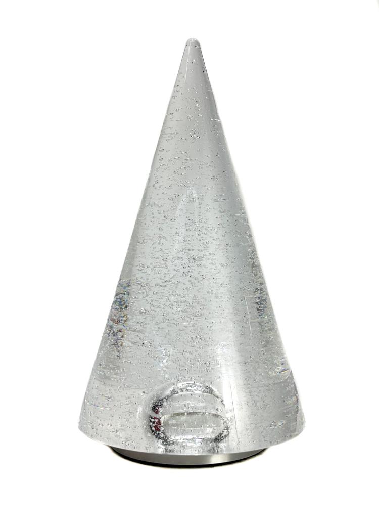 Steuben Controlled Bubble Glass Christmas Tree Paperweight, Signed: Steuben bubble glass modernist Christmas Tree paperweight. Signed Steuben to the underside base. Weight Approx., 1.5 lbs Measures Approx., 4.5 inches diameter x 6.75 inches tall