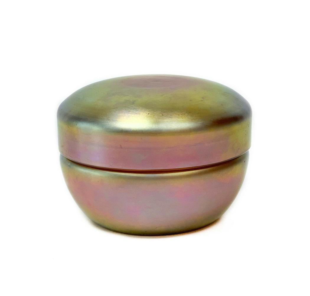 Steuben Gold Aurene Iridescent Glass Puff Box or Bowl with Lid #2675 (1 of 7)