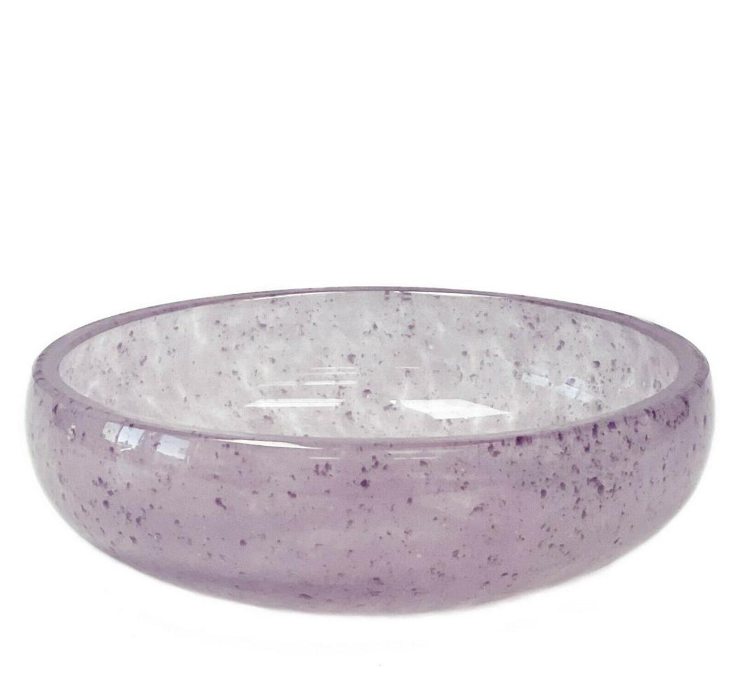 Daum France Modeled Art Glass Bowl 2nd half 20th century: Daum France Modeled art glass bowl, 2nd half of the 20th century. Lavender colored glass bowl with purple flecked design. Underside with a pontil and marked Daum France. Weight Approx., 4 lbs Measures