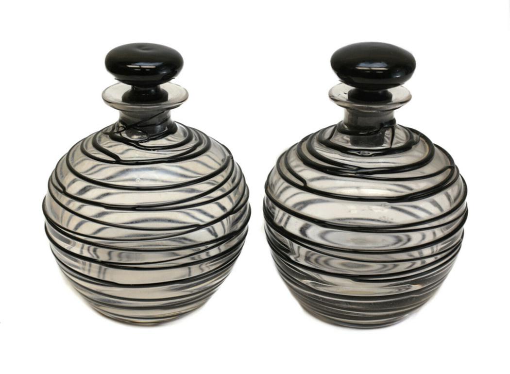 Steuben Art Glass Black Threaded Perfume Bottle #6619 (1 of 4)