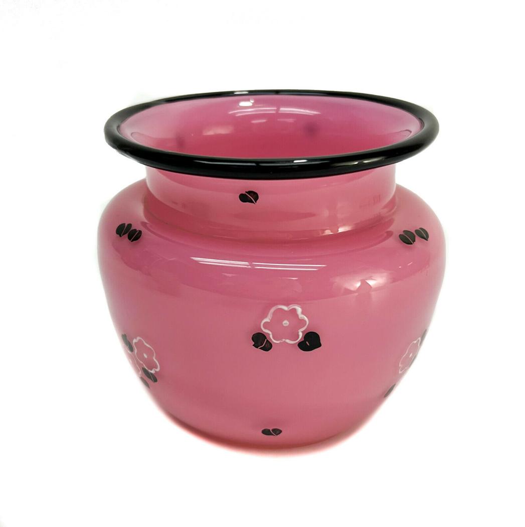 Loetz Austria Pink Art Glass Vase by Michael Powolny, Enamel Florals (1 of 6)