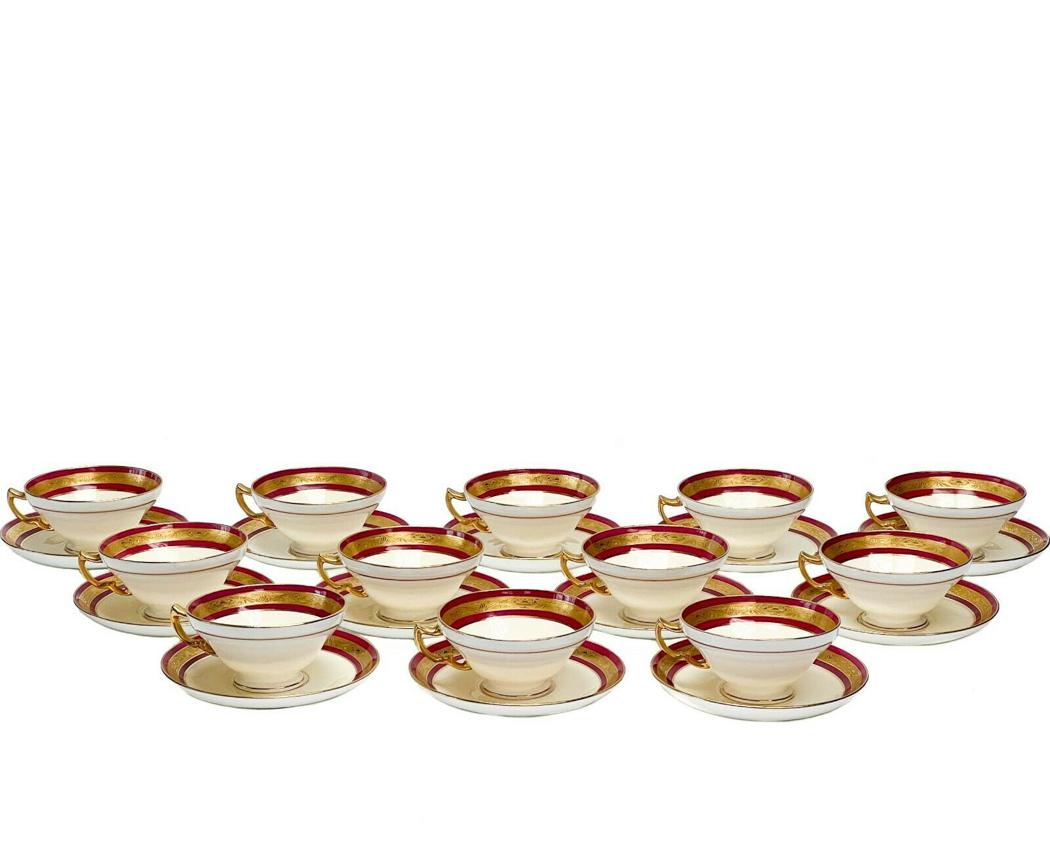 12 Minton England Red & Gilt Porcelain Cups & Saucers circa 1920s (1 of 5)
