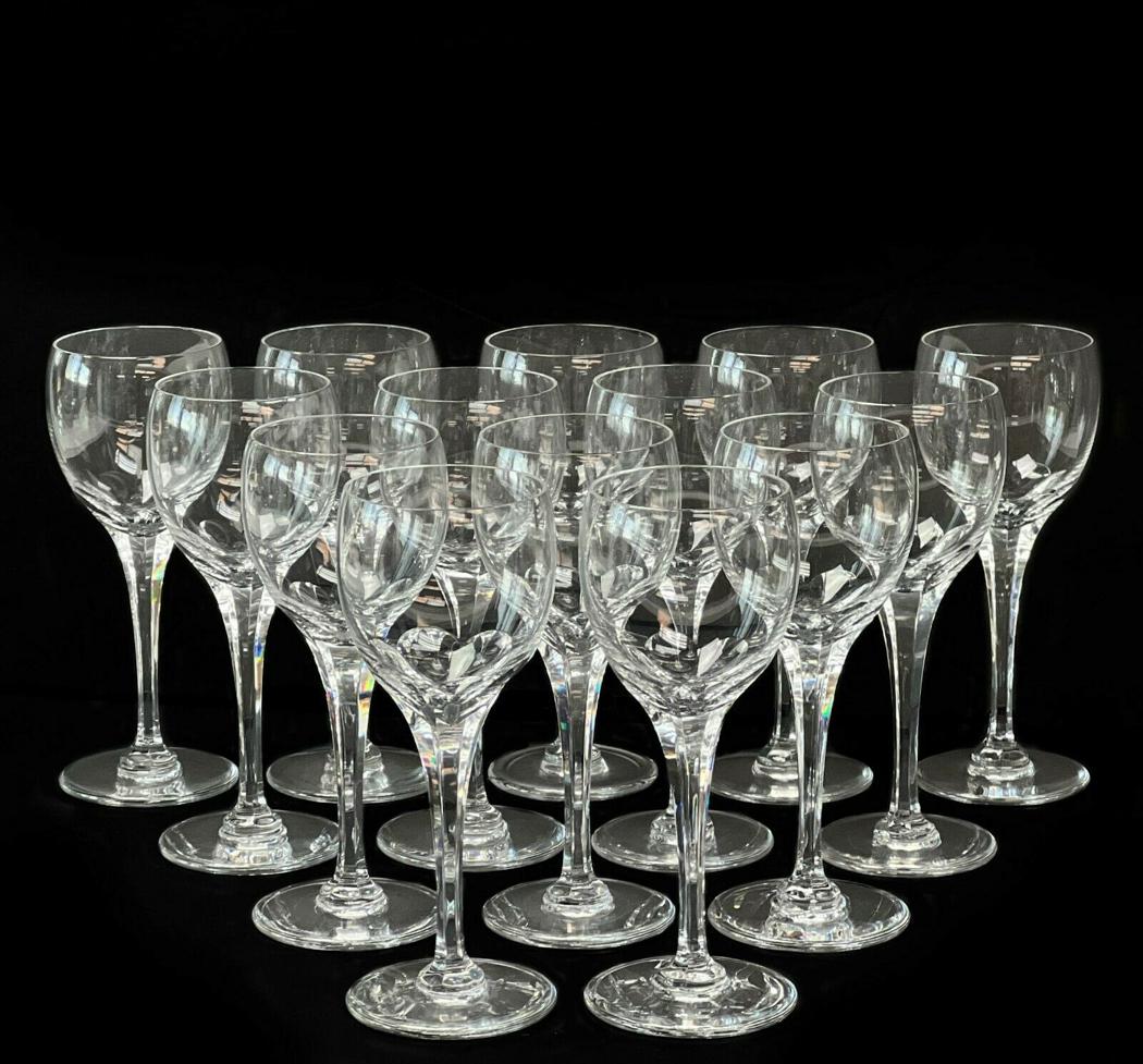14 Lalique France Clear Glass 5.75 inch Madeira Sherry Wine Glasses in Tuileries: 14 Lalique France glass Madeira sherry wine glasses in Tuileries. Clear glasses with cut panels to the lower half of the bowl, etched Lalique France to the underside of the foot. Weight Approx., 2.5 l