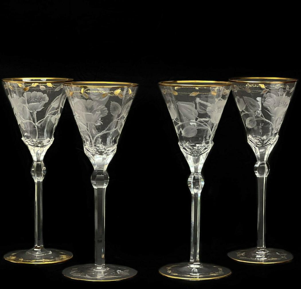4 Moser Gilt Intaglio Engraved Florals Glass Water Goblets in Paula (1 of 5)