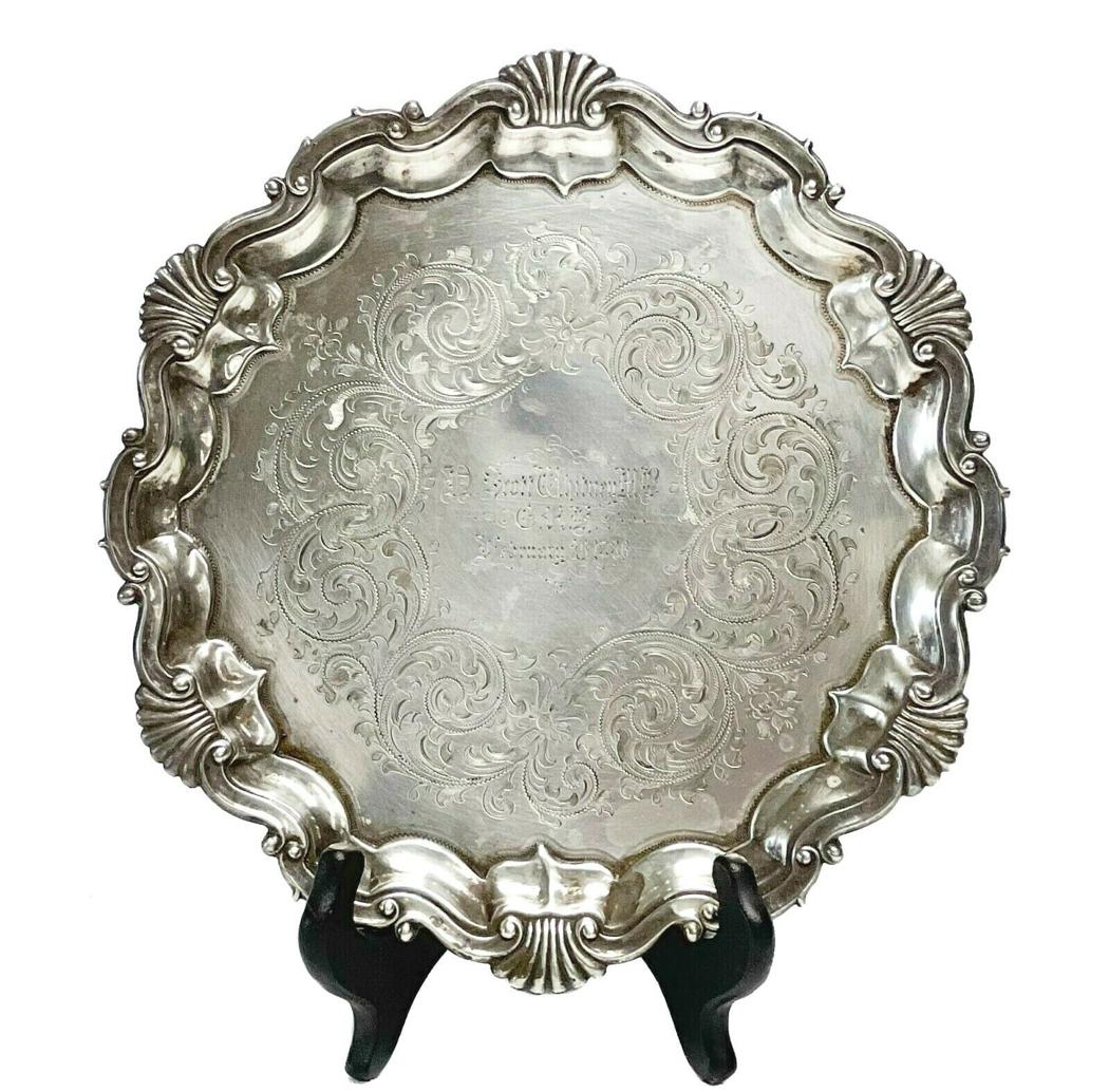 Victorian Martin, Hall & Co England Sterling Silver Footed Salver Tray 1883 (1 of 4)