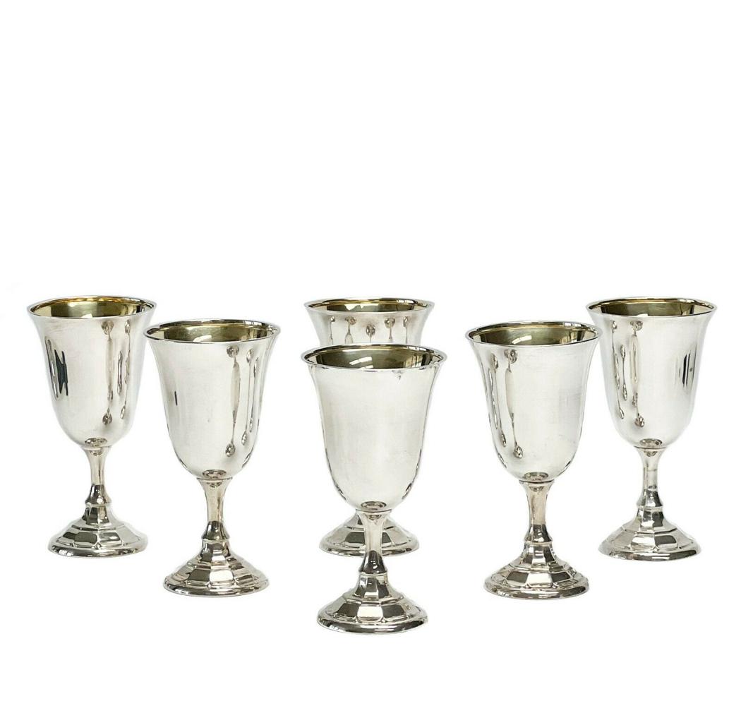 6 Japanese 950 Sterling Silver Goblets Gilt Interiors (1 of 6)