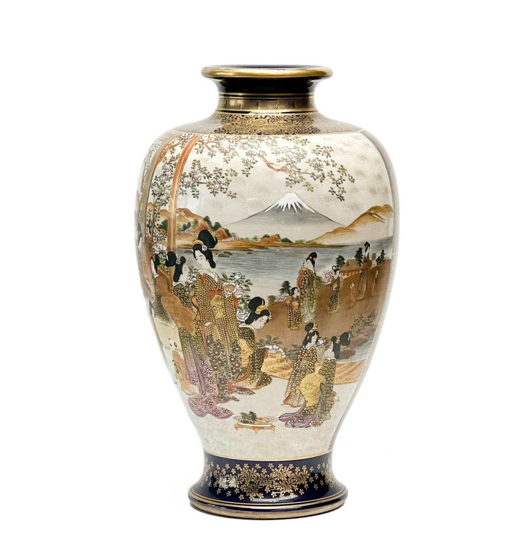Japanese Satsuma Large Hand Painted Porcelain Vase 18.5 inches tall Meiji Period (1 of 9)