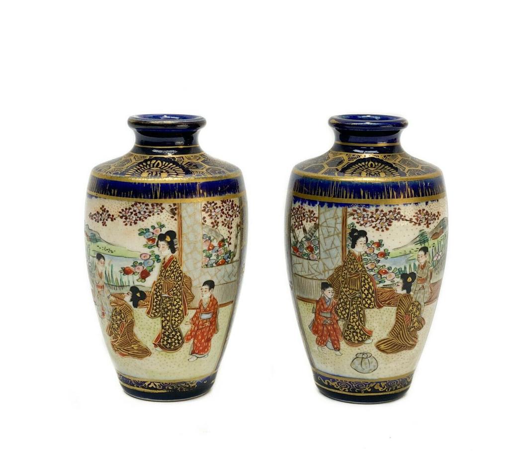 Pair Japanese Satsuma Porcelain Miniature Vases (1 of 4)