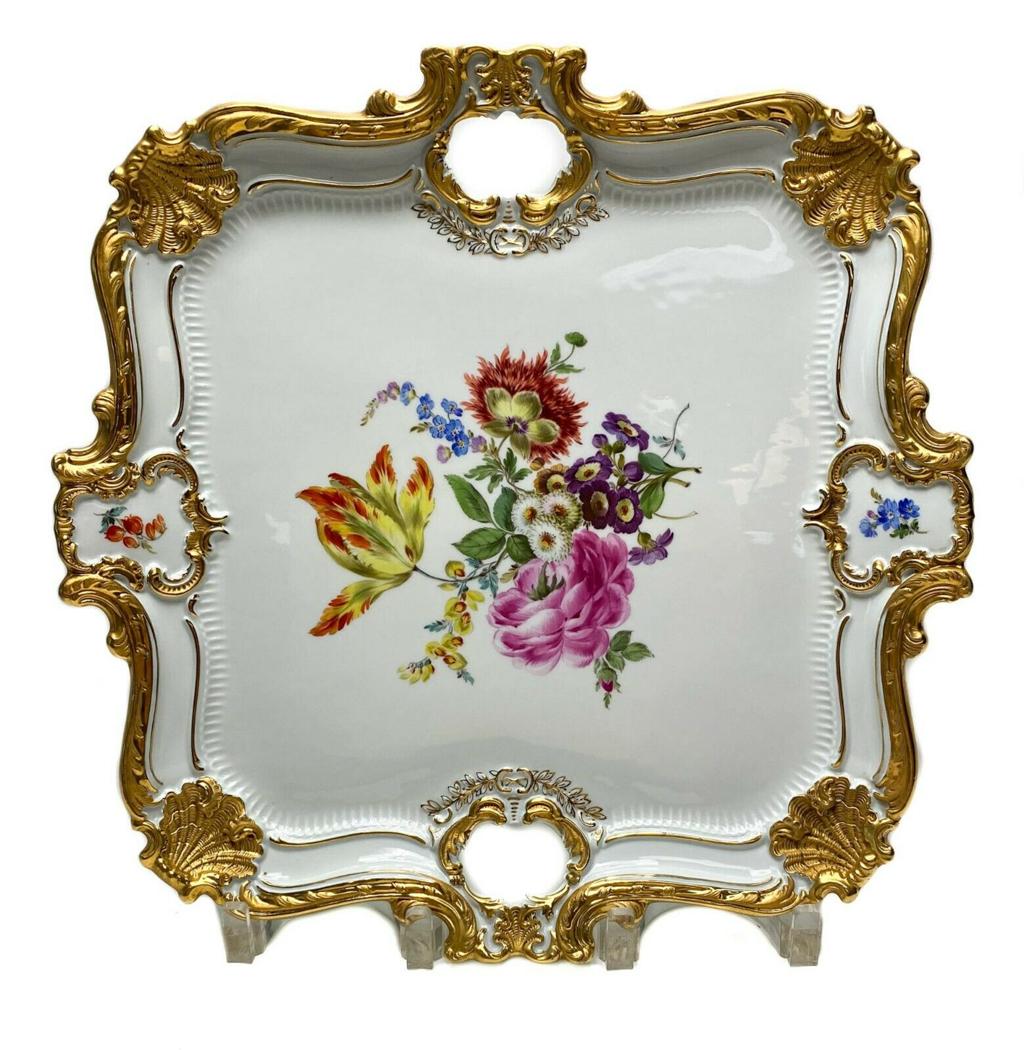 Fine Meissen Porcelain Square Twin Handled Tray c1920 (1 of 5)