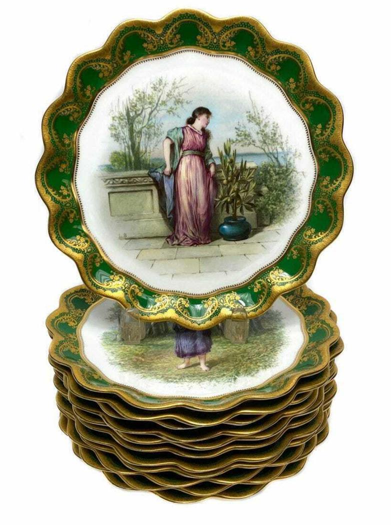 12 Coalport Hand Painted Gilt Cabinet Plates (1 of 12)