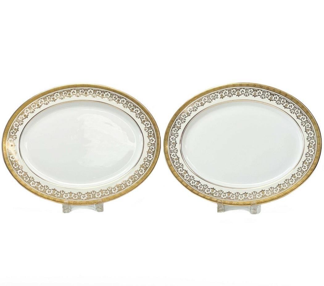 Pair Aynsley England Porcelain Serving Plates in Kenilworth Ivory Raised Gold (1 of 4)