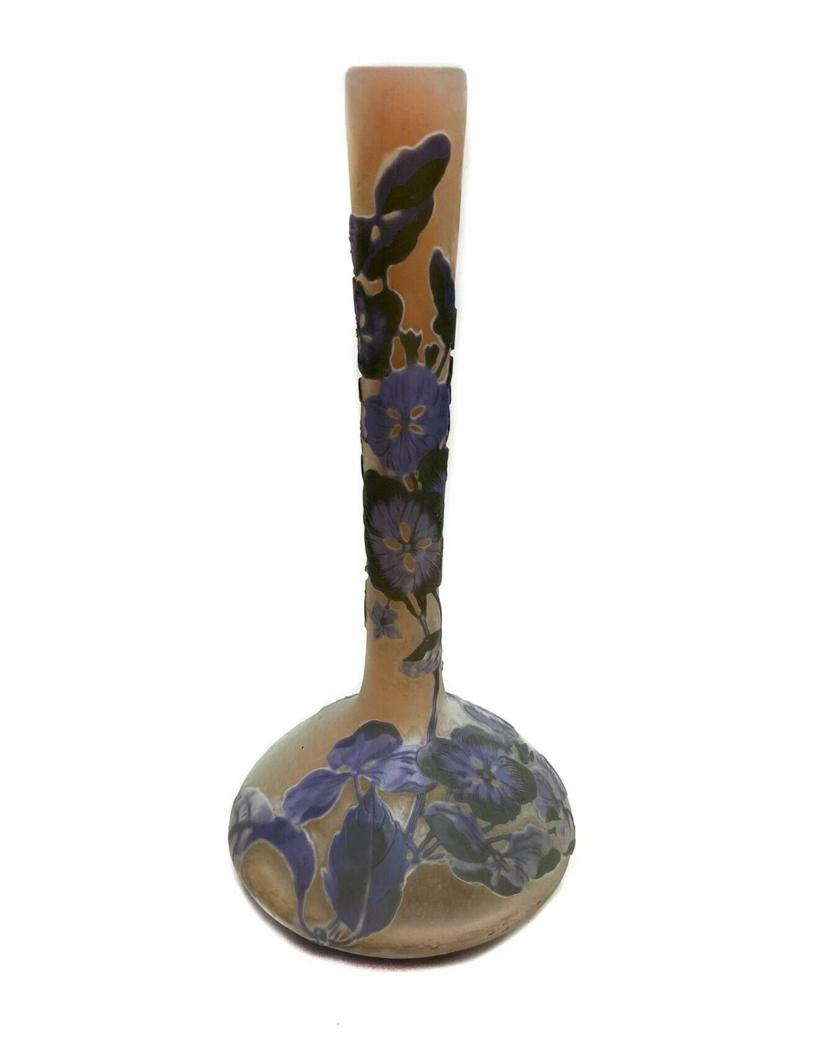 Emile Galle 2 Color Orange Amethyst Iris Glass Cameo Vase (1 of 6)