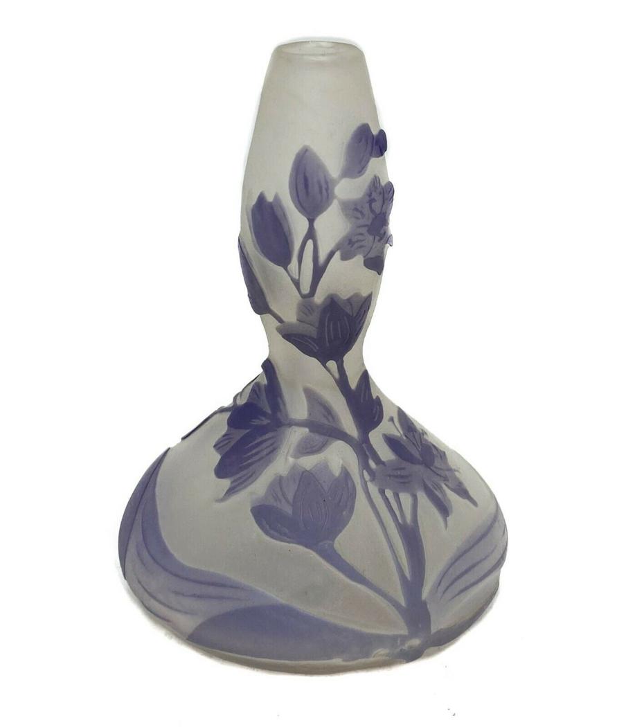 Emile Galle Cameo Glass Vase Floral Purple Overlay (1 of 6)