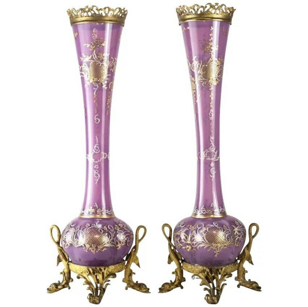 Continental Bronze Mounted Glass Vases  19th C (1 of 9)