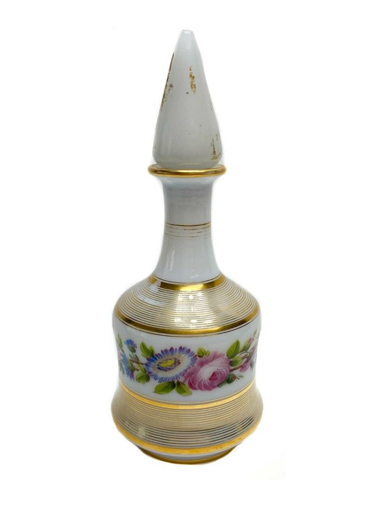 Opaline Hand Painted Floral Decanter Gilt Stopper (1 of 9)