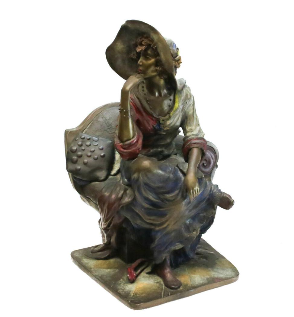 Isaac Maimon (Israel 20th Century) Cold Painted Bronze Sculpture Seated Woman (1 of 5)