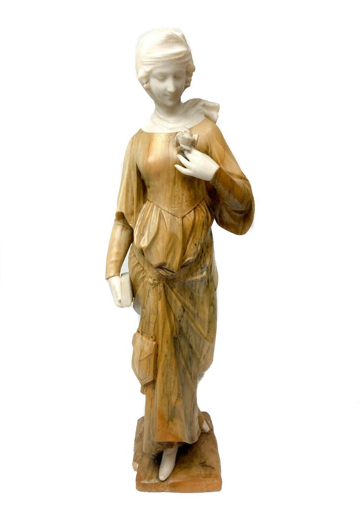 Italian Carved Orange & White Marble Sculpture of Dante's Beatrice (1 of 10)