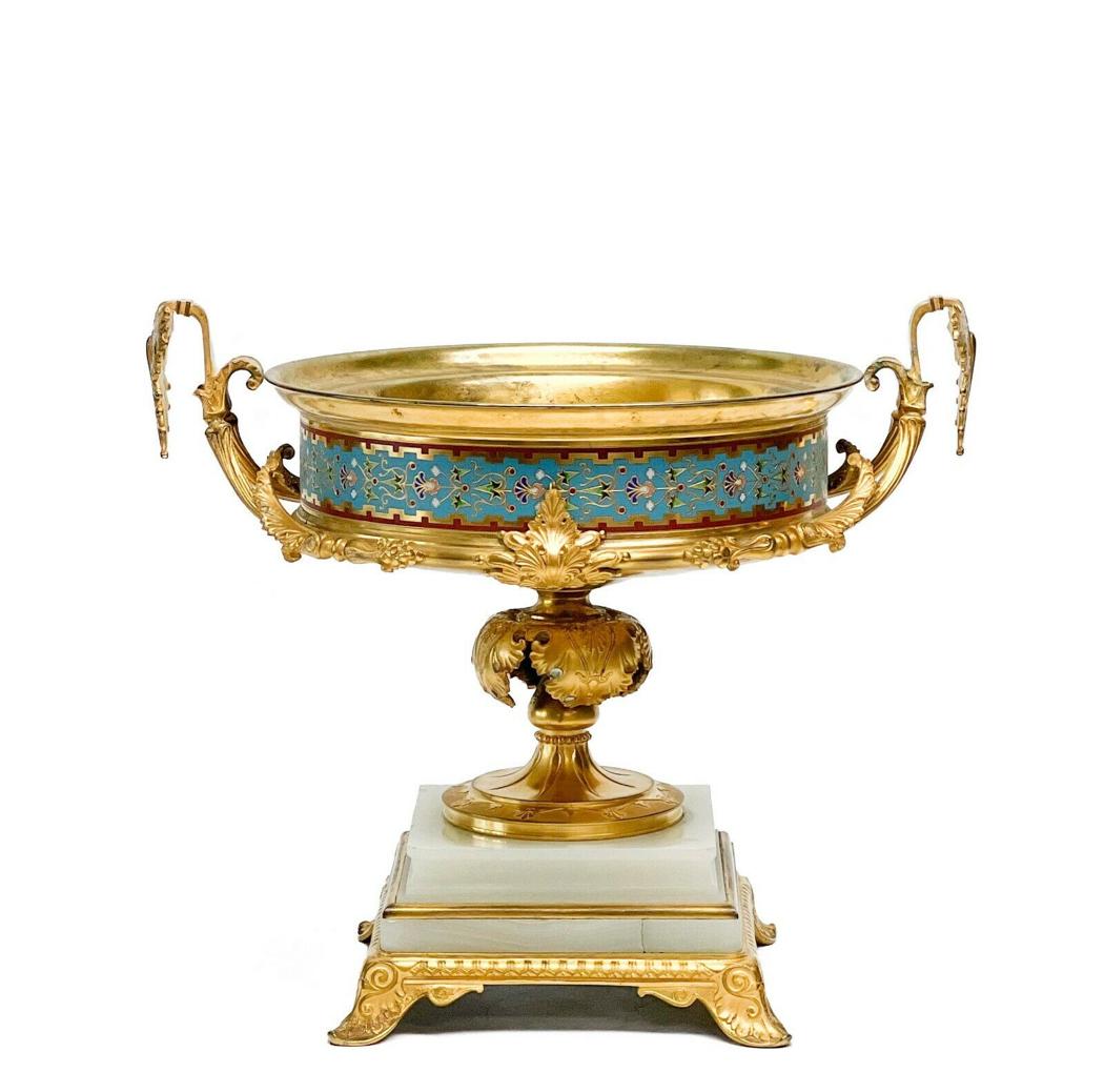 French Gilt Bronze Onyx and Champleve Enamel Centerpiece Bowl late 19th cen (1 of 9)