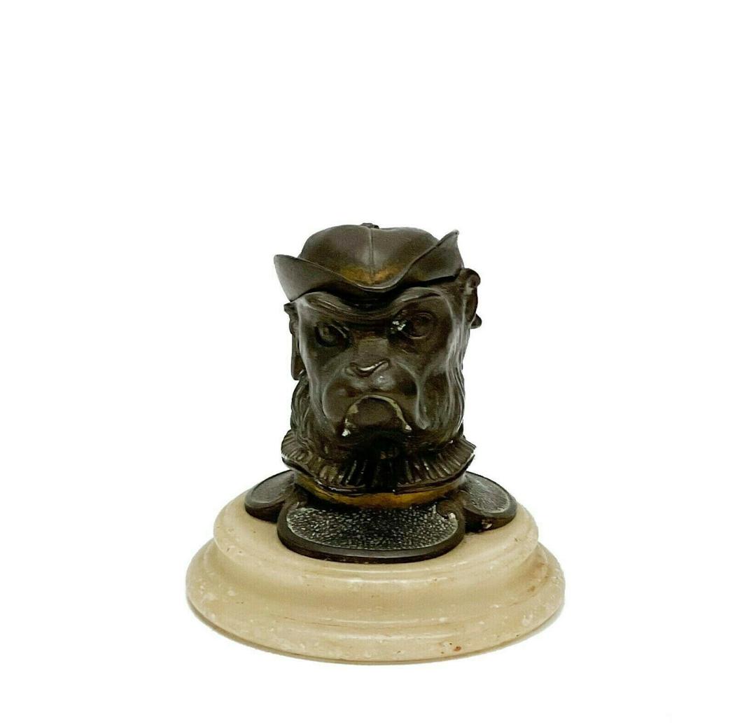 Novelty English Patinated Bronze Inkwell Modelled as a Dog with Hat 19th century (1 of 7)