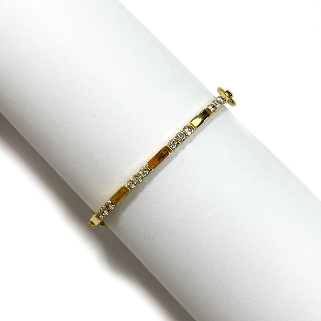 18k Yellow Gold and Round Cut Diamond Cuff Bracelet (1 of 8)