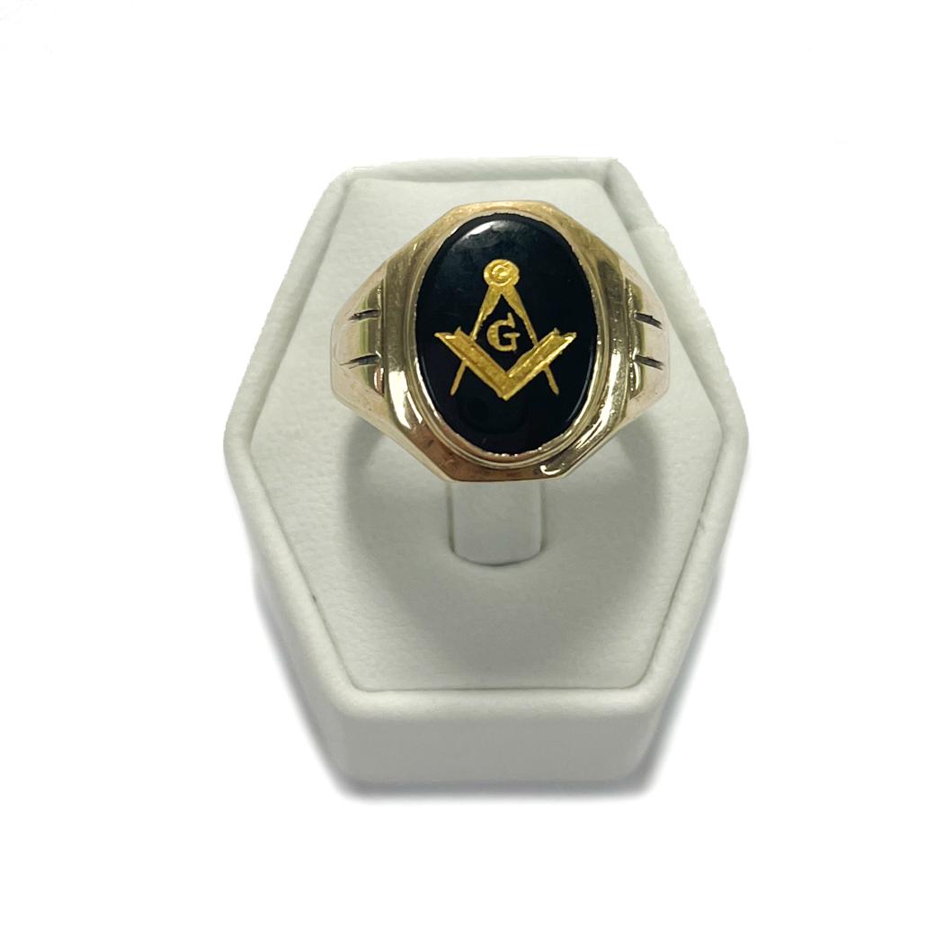10k Yellow Gold and Black Enamel Masonic Men's Ring (1 of 9)