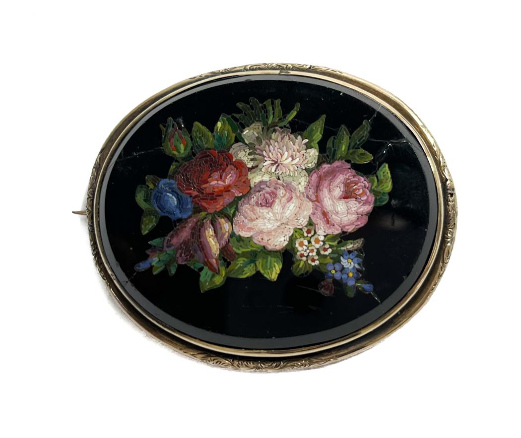 Gilt Silver Micromosaic Brooch. (1 of 6)