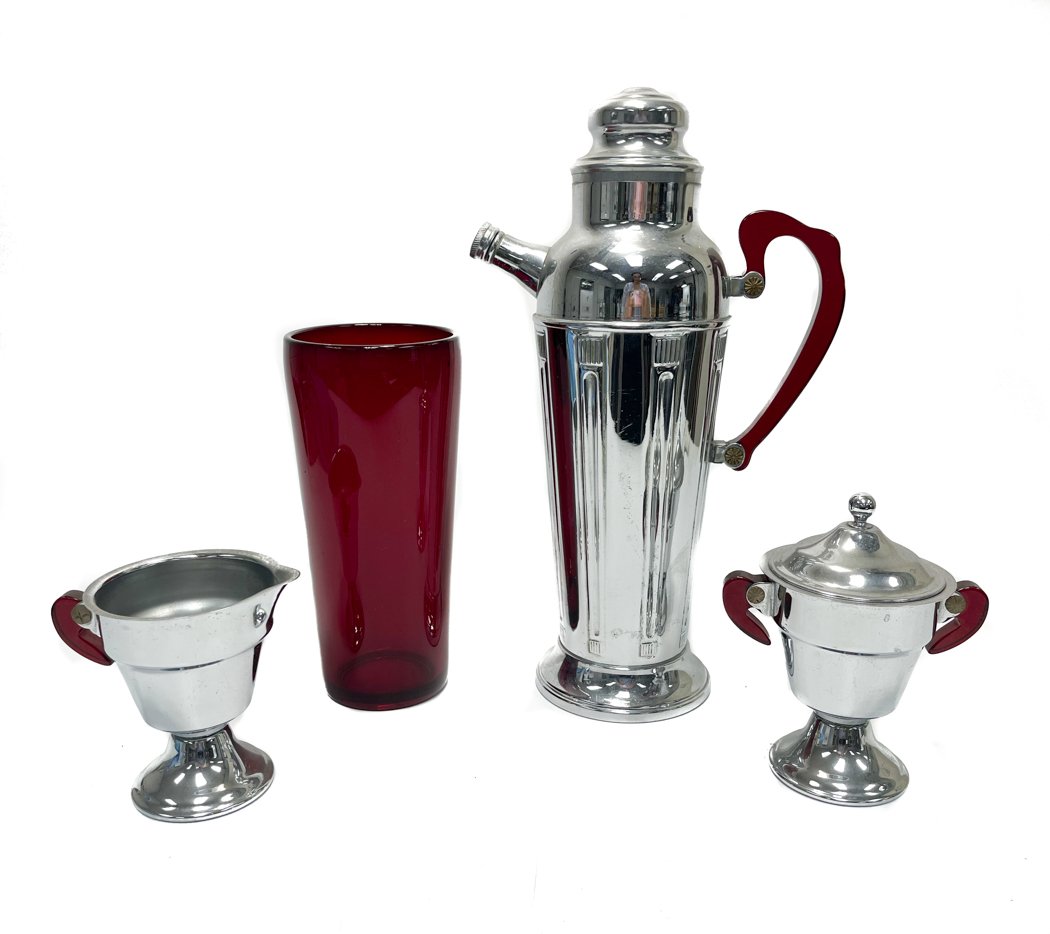 Pair Industrialist Chrome Bakelite and Glass Martini Set (1 of 5)