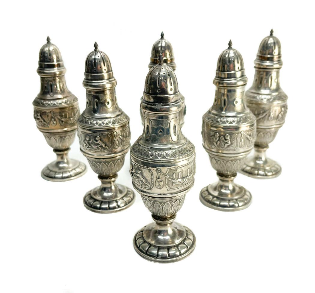 6 German 800 Muffineers, circa 1900. Bucholz & Zelt and Roth Georg & Co. (1 of 9)