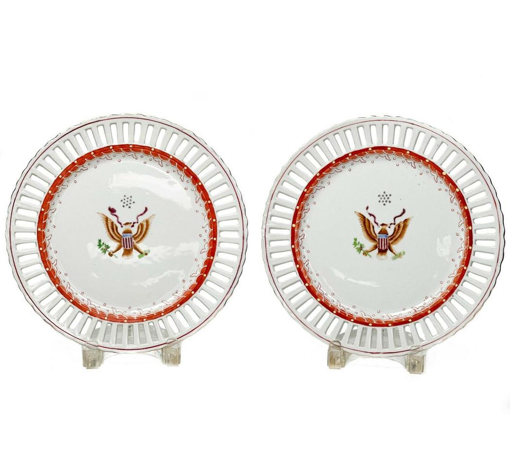Pair Royal Vienna Austria Hand Painted American Eagle Porcelain Plates (1 of 6)