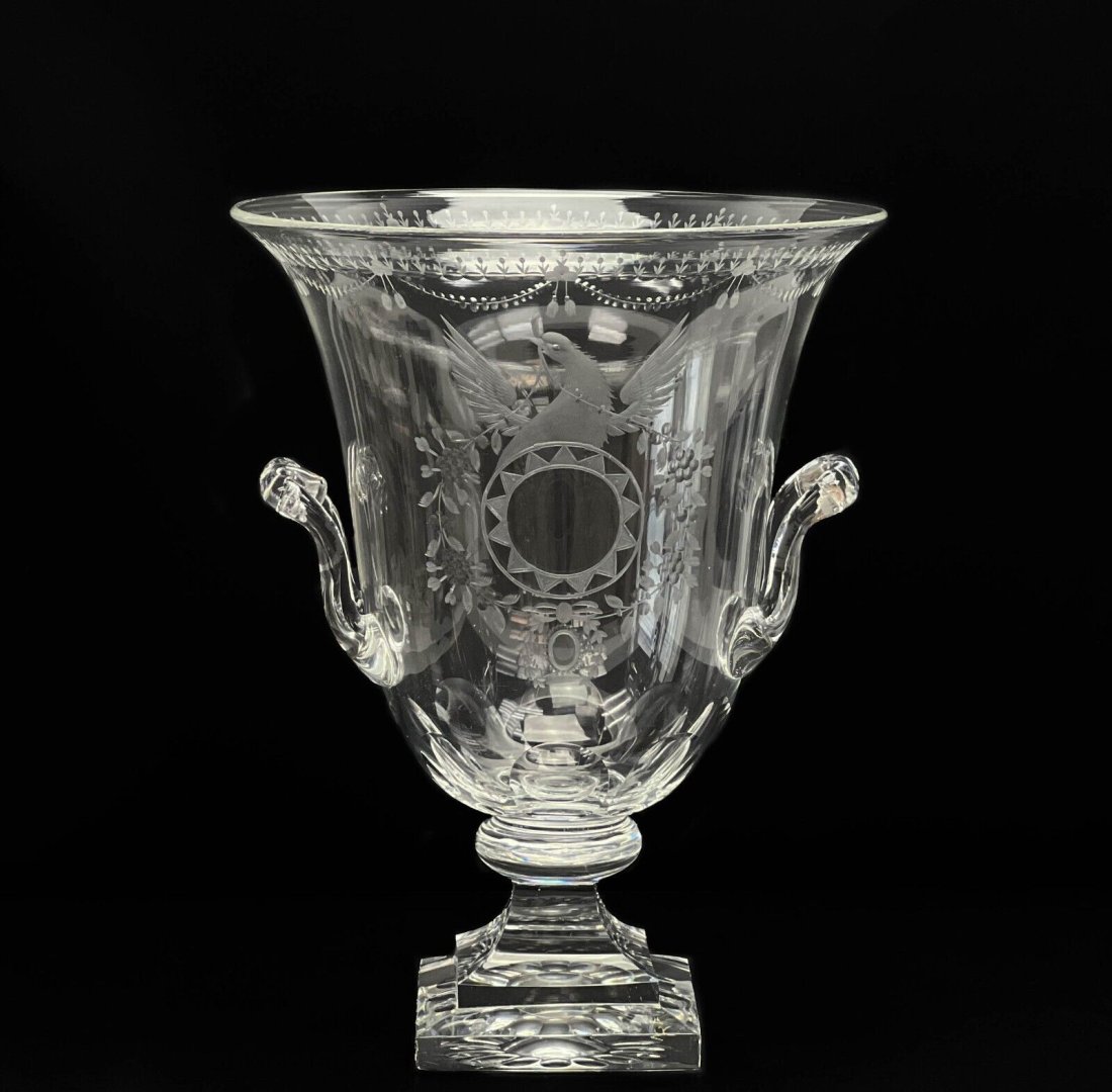 Frederick Carder for Steuben Engraved Glass Urn or Vase in Strawberry Mansion (1 of 8)
