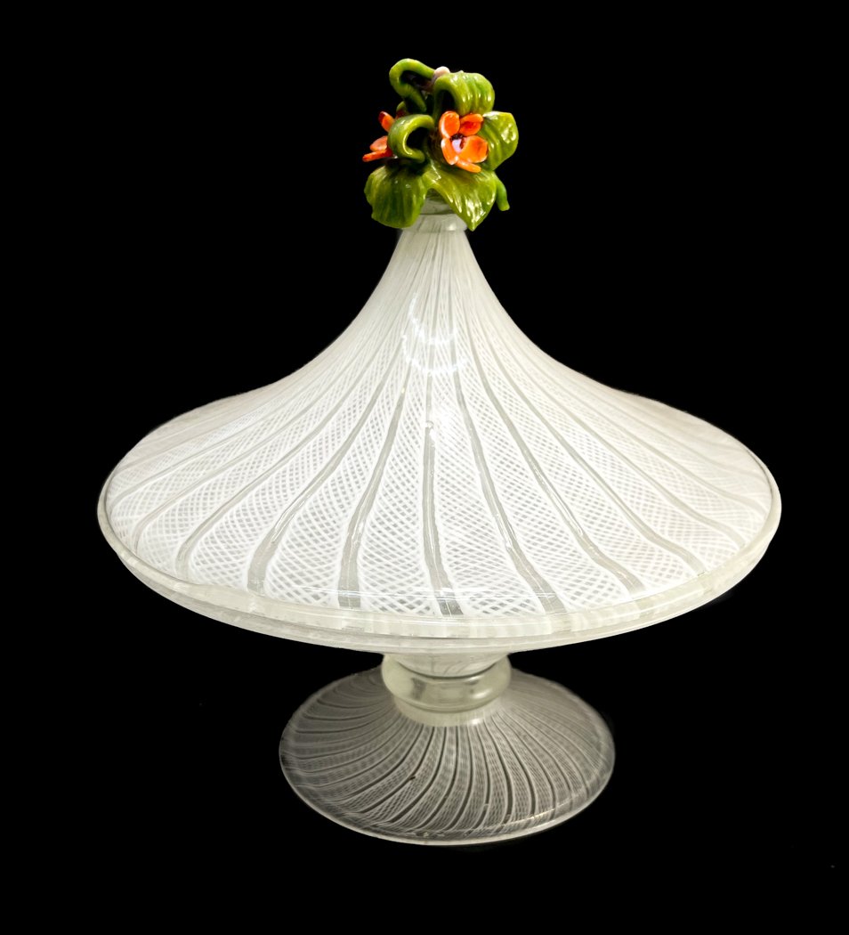 Venetian Art Glass Latticino Large Lidded Compote (1 of 6)
