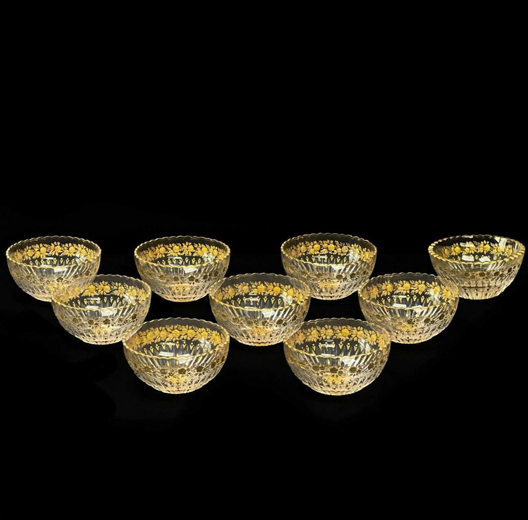 9 Gilt Intaglio Cut Glass Small Bowls or Open Salt 2nd Quarter 20th cen (1 of 7)