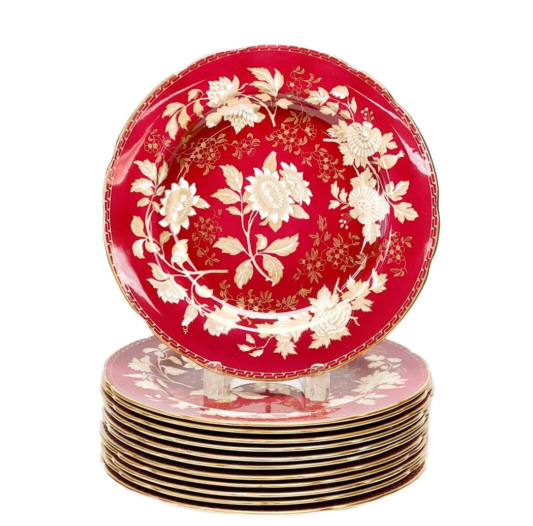 12 Wedgwood England Porcelain 11 inch Dinner Plates in Tonquin Ruby, c. 1955 (1 of 7)