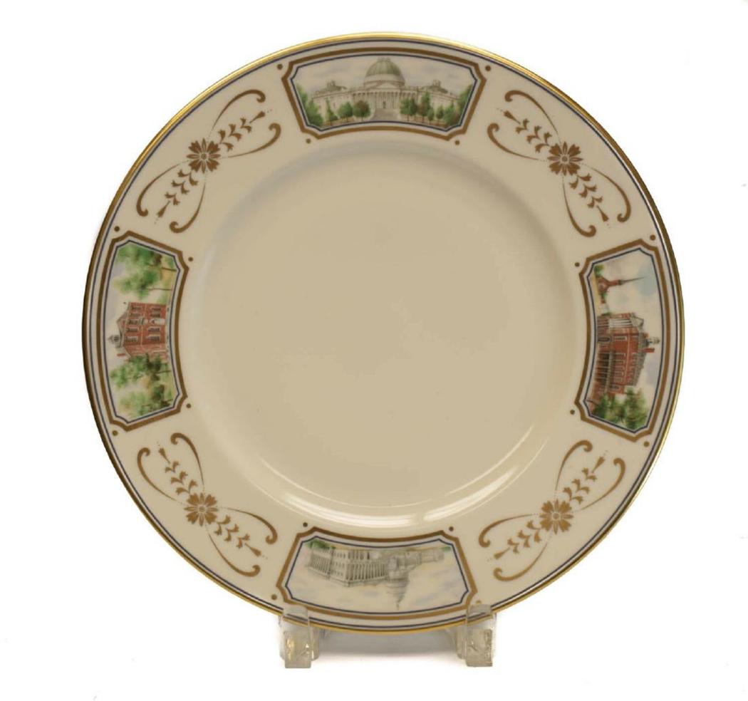Lenox Porcelain Cabinet Plate The Congressional Plate: Lenox Porcelain Cabinet Plate "The Congressional Plate". A beige plate with various historic congressional buildings around the rim. Lenox mark to the underside. Weight Approx., 1lbs Measures Approx.,