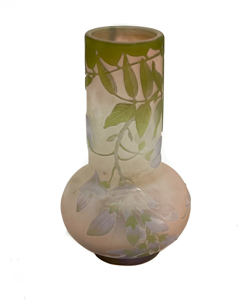 Emile Galle Cameo Glass 2 Color Green Amethyst Bud Vase (1 of 8)