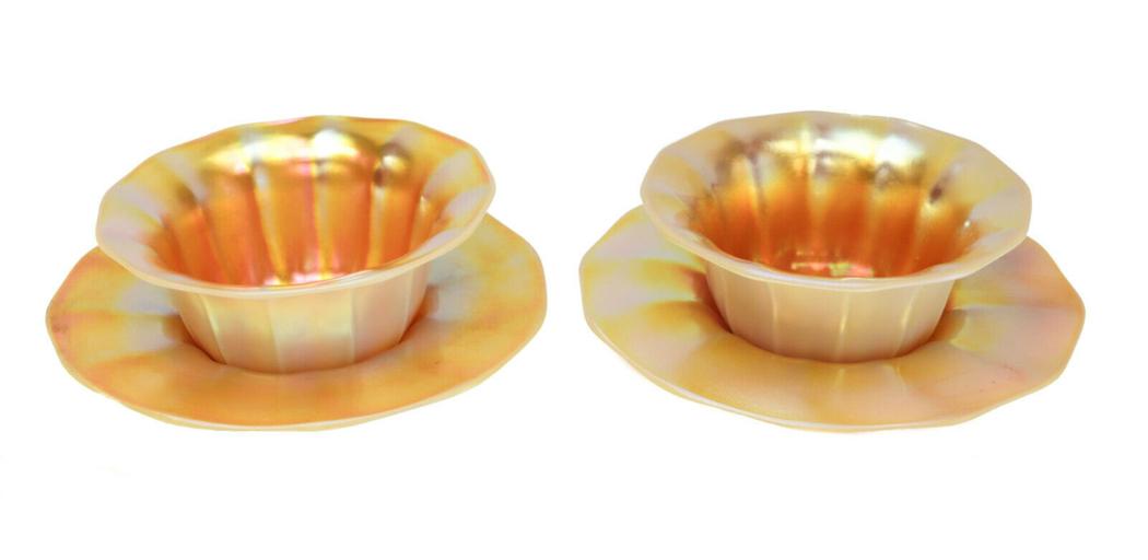 Pair Steuben Aurene Calcite Bowls & Underplates (1 of 4)