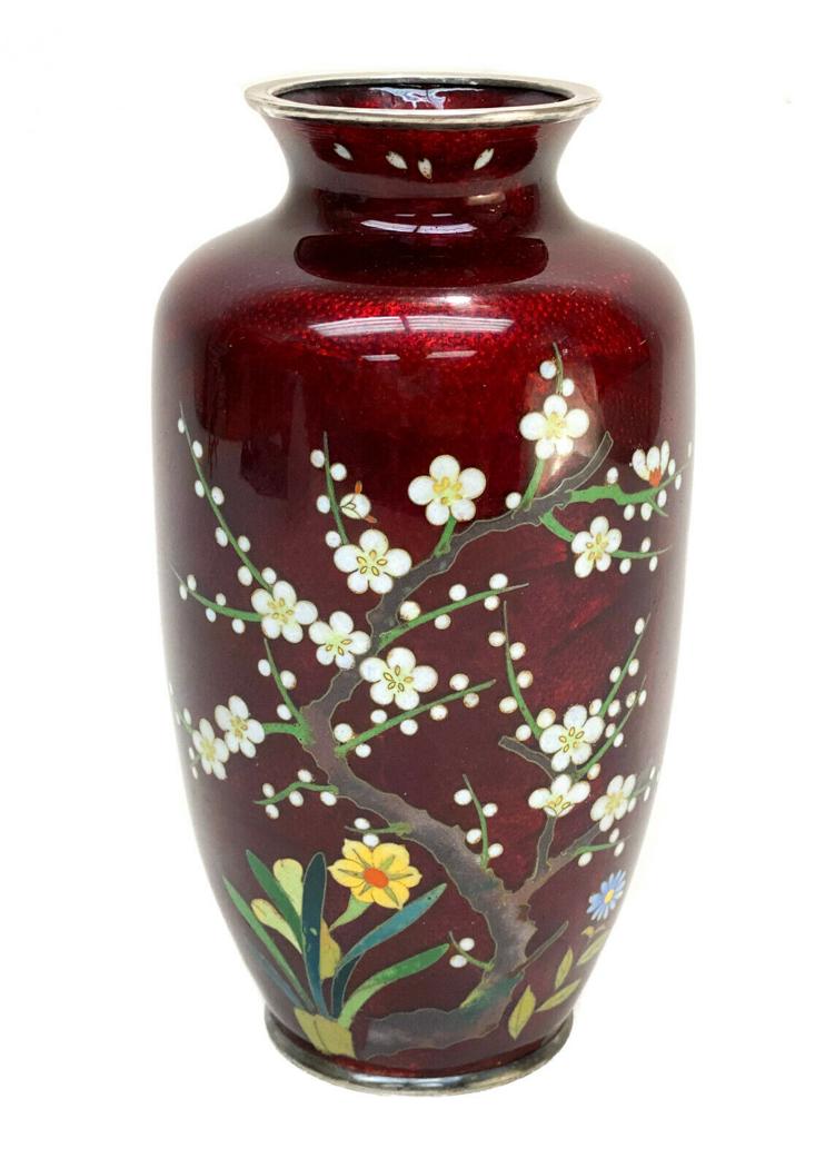 Japanese Cloisonne Enamel Ginbari Foil Silverplate Vase (1 of 8)