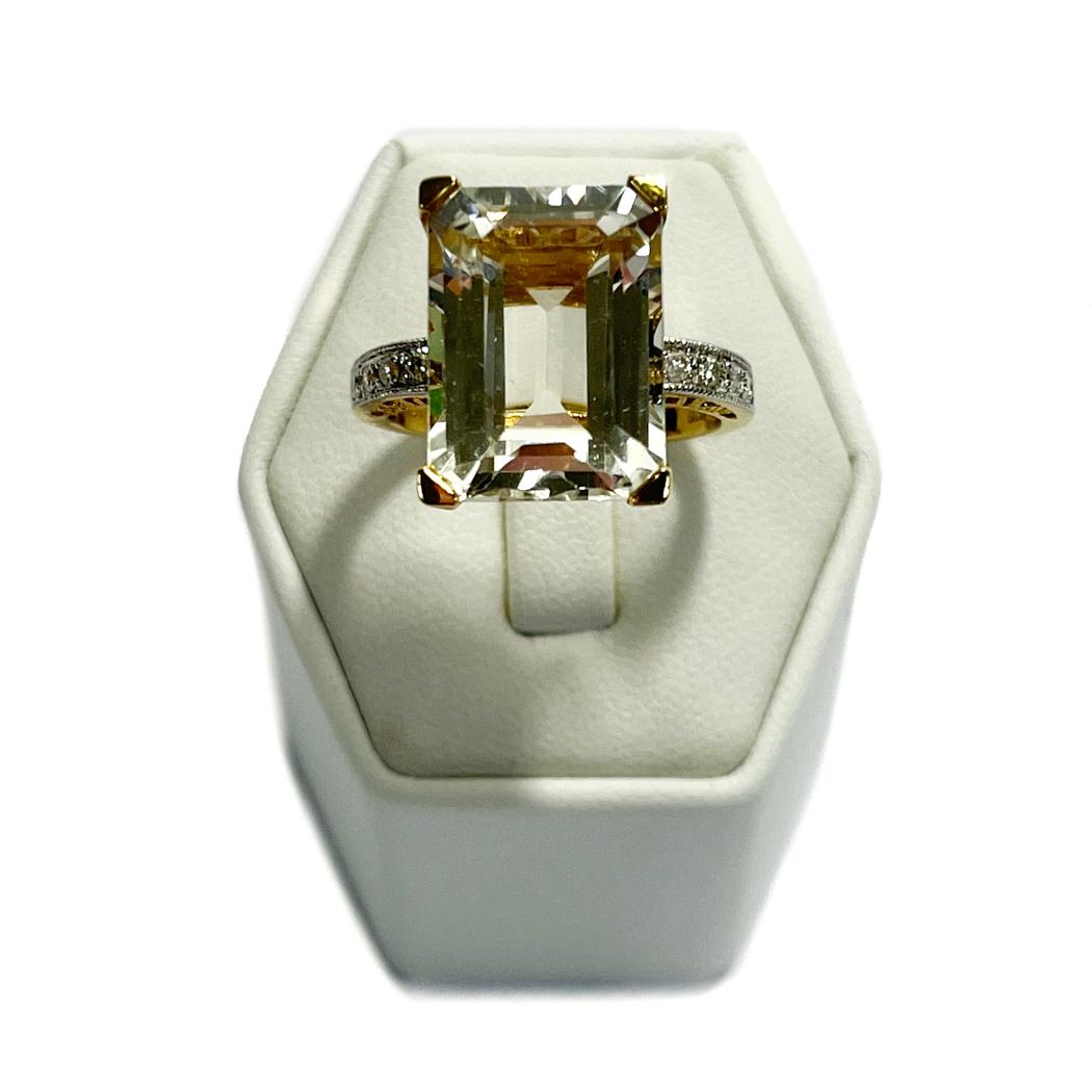 14k Yellow Gold White Topaz and Diamond Emerald Cut Ring, Size 9 (1 of 11)