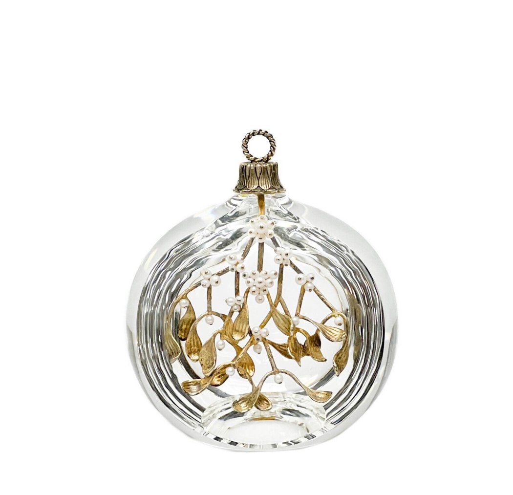 Steuben Crystal Glass Gilt Silver & Pearls Mistletoe Ornament Sculpture Pollard (1 of 8)