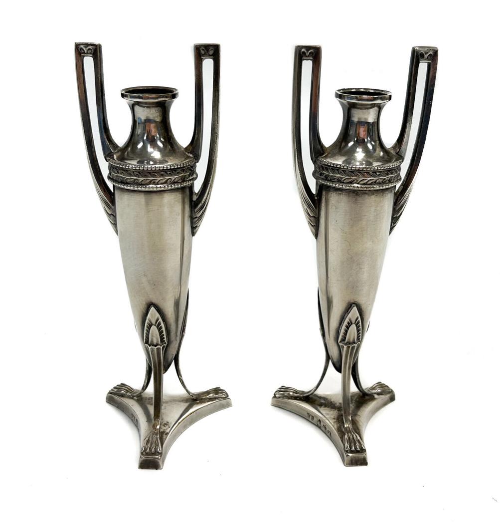 Pair WMF Silverplate Twin Handled Amphora Formed Bud Vases, Early 20th C (1 of 7)