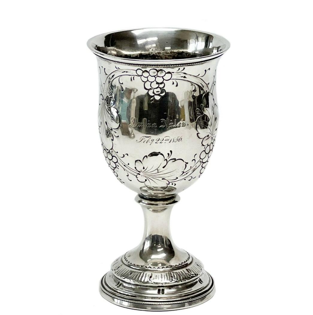 American Coin Silver Goblet Repousse Grape & Leaf Vine circa 1850 (1 of 7)