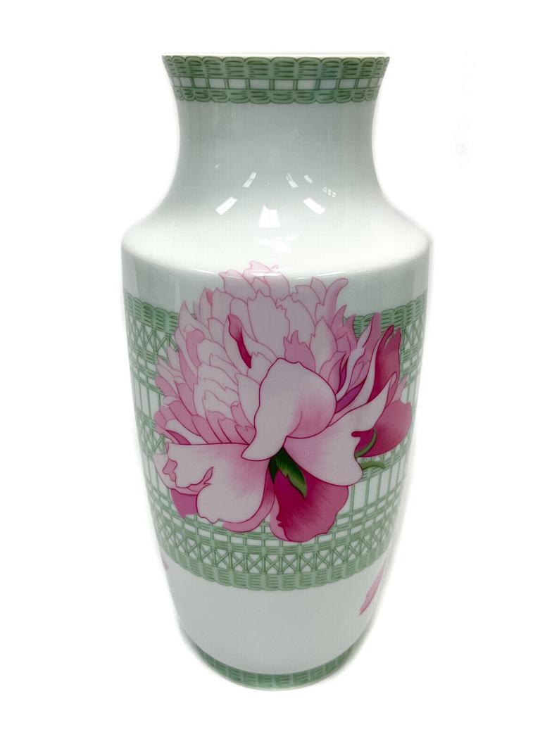 Hermes Limoges Porcelain Large 12.5 inch Vase in Les Pivoines, Peonies (1 of 9)